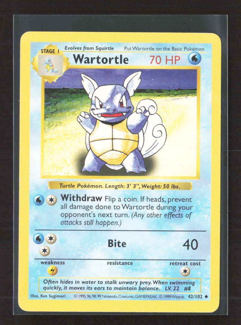 1999 Pokemon Base Set Wartortle Shadowless #042/102 LP DV2385