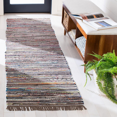 Rag Rug Collection Accent Rug - 2'3'' X 5', Rust & Multi, Handmade Boho Stripe Co