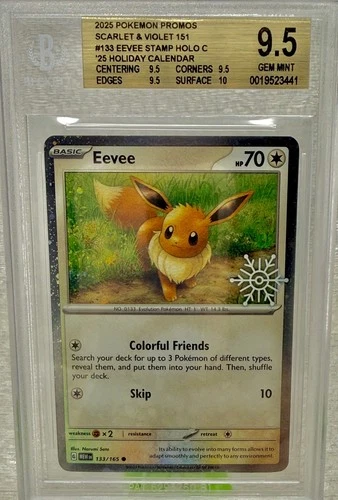 Pokemon Eevee 133/165 SV 151 Holiday Calendar Stamp BGS 9.5 GEM MINT Gold Label
