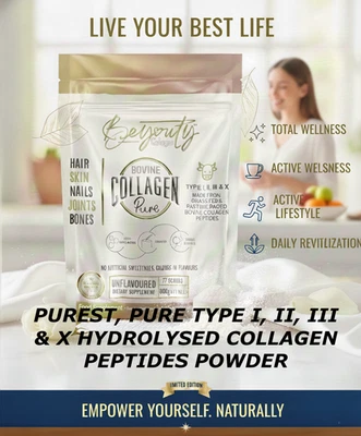 BEYOUTY COLLAGEN 500g Hydrolysed Collagen Powder Halal Bovine Pure Peptides TYPE 1, 2, 3 & X