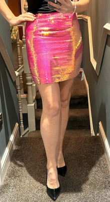 Nadine Merabi Hot pink sequin skirt With Gold Shimmer BNWT Size