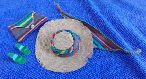 Vintage Barbie PAK Knit Accessories 1963 Multicolored Purse, Straw Hat,  Shoes