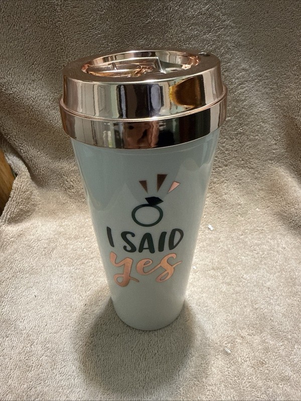 I Said Yes Travel Hot Cold Mug White 500ML 17OZ Wedding Ring Bridal Bronze White