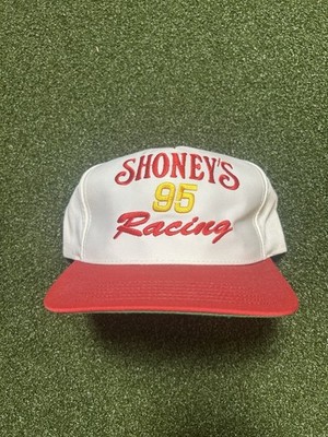 Vintage Shoneys Racing Snapback Hat 95 90s NASCAR Made In USA Cap White Red