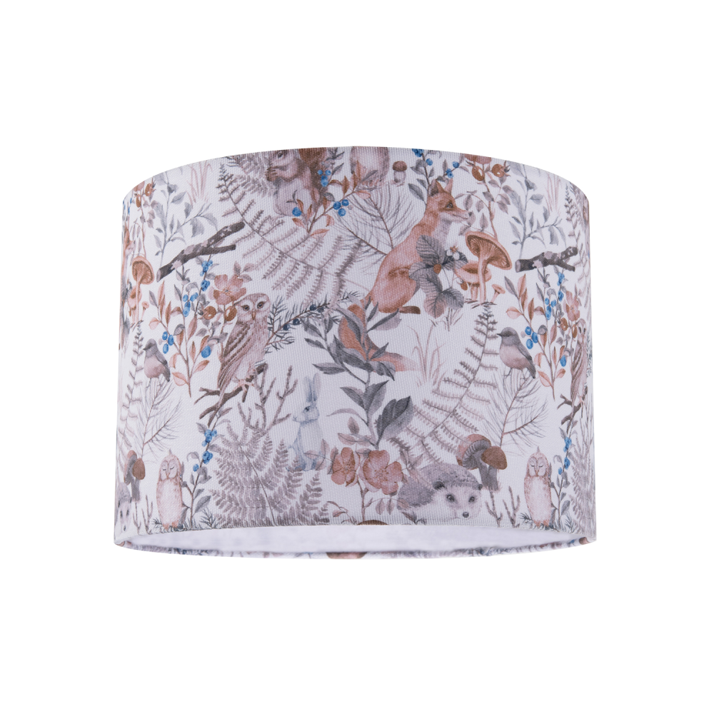 Autumnal Linen Lamp Shade with Woodland Creatures Owls Birds Badgers by Happy...
