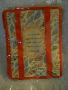 NEW  ~Feather Print Tote Bag with Red Trim ~ 13" x 10"