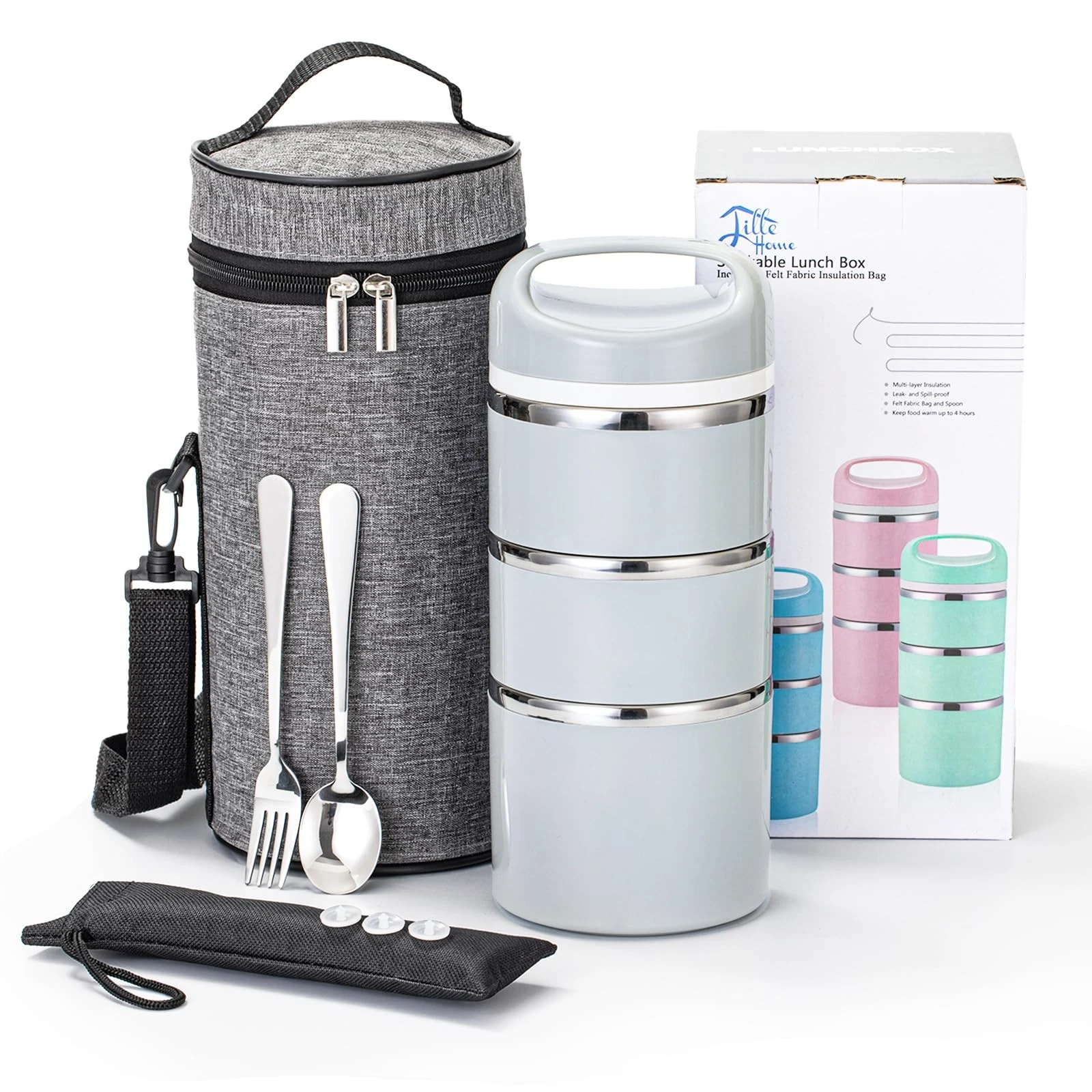 Stackable Stainless Steel Thermal Compartment Lunch/Snack , 3-Tier Insulated ...