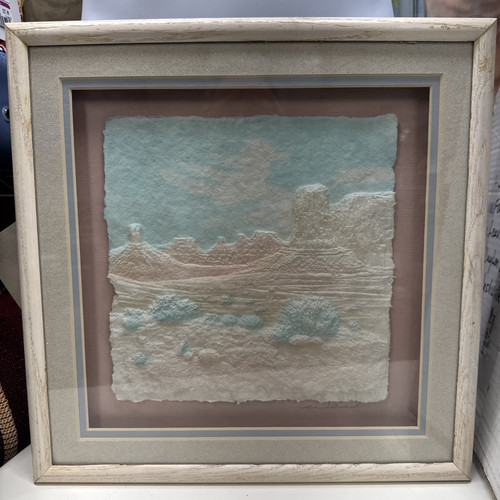 FIGI Graphics Framed Hand Cast Paper Art Signed Monument Valley - 12x12” Vintage