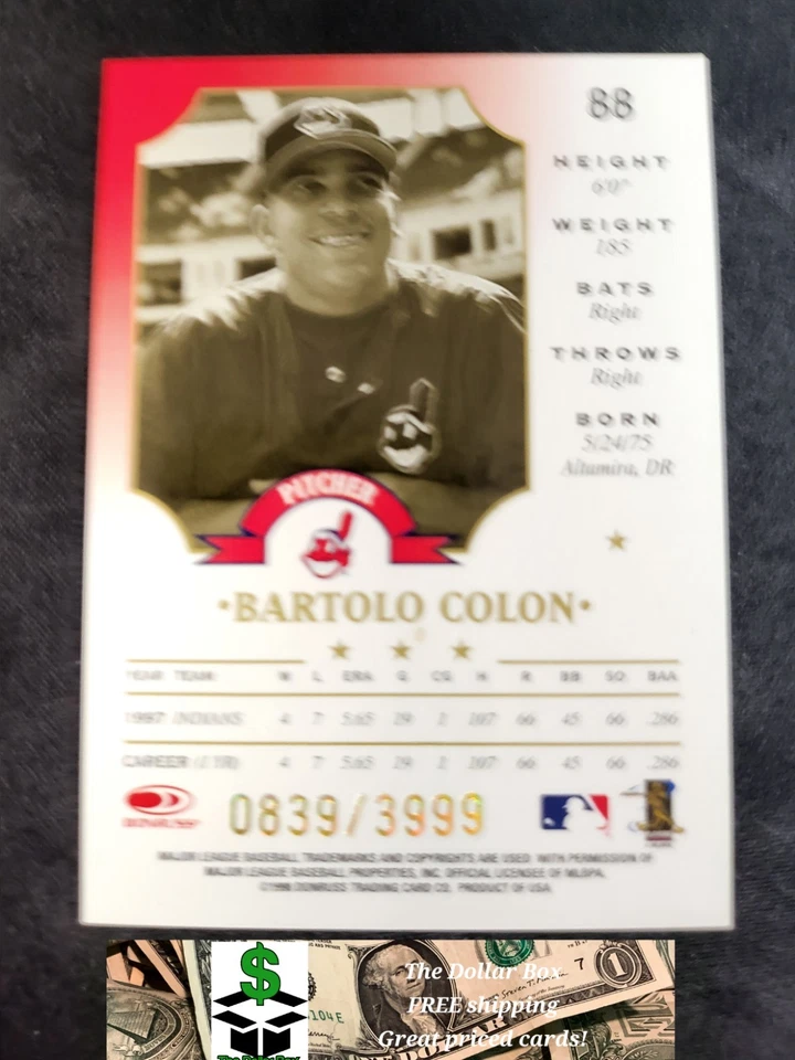 1998 Leaf Bartolo Colon FRACTAL  FOUNDATION GOLD /3999 card #88 indians - Image 2 of 3