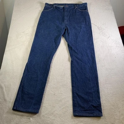 Vintage Wrangler 13MWZ Cowboy Cut Jeans Mens 42x36 Dark Wash Blue Straight Denim - Image 1 of 4