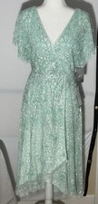 Adrianna Papell Women's NWT Green Iridescent Sequined Beaded Faux-Wrap Dress 6