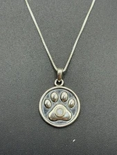 New Condition 18" Sterling Silver Paw Print Moonstone Pendant Necklace 