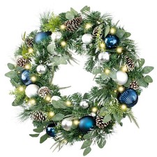 Pre-Lit 30 Inch Large Christmas Wreath for Front Door with 50 Lights, Silver ...