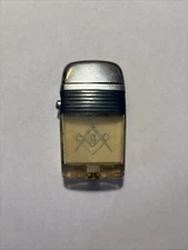Vintage Scripto Vu Lighter Chrome with Blue Band and Masonic Symbol, Untested