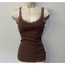 Vintage Abercrombie Fitch Tank Top Womens Medium Brown Lace Trim Y2K Grunge