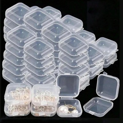 50pcs Mini Square Storage Box Clear Plastic Flip Case Pill Jewelry