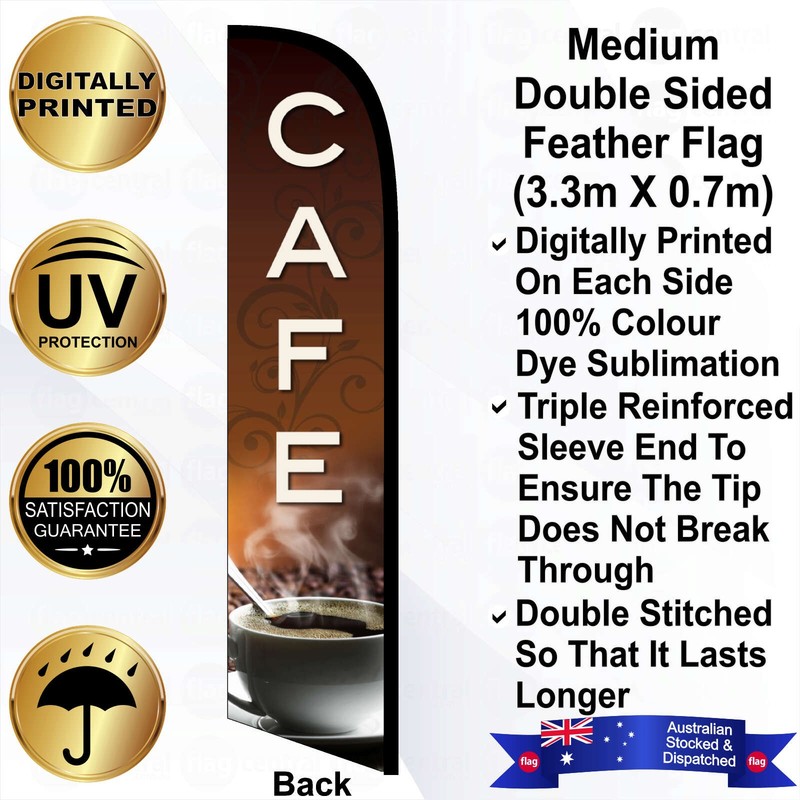 F - CAFE Deluxe Double-Sided Brown 4m Feather Flag / Banner Kit with Pole Set, Galvanised Steel Ground Spike, Steel Outdoor Cross Base, Free 15kg Water Bag and a Free Carry Bag - 2