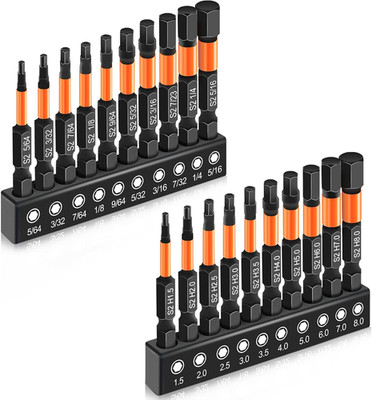 20PCS Premium Hex Bit Set, Impact Allen Wrench Drill Bit Set (Metric&Sae), 1/4 