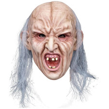 Misshapen Latex Halloween Mask   Creepy Monster Face with Hair  Rotten Teeth