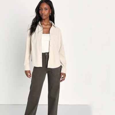 Lulus Cutest Everyday Crush Beige Corduroy Button-Up Shirt Shacket