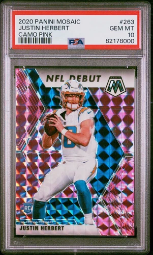 2020 Panini Mosaic #263 Justin Herbert Camo Pink PSA 10
