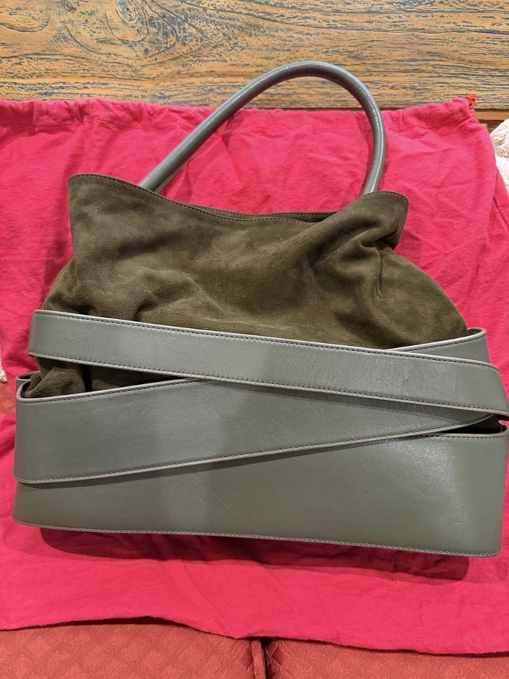 zac posen spoke green suede and leather tote shoulder purse - Image 4 of 4