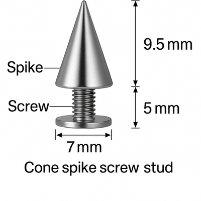 200pcs/set 9.5mm Silver Cone Spikes Screwback Studs DIY Craft Cool