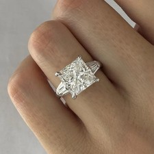 RARE BAGUE diamant traité taille princesse blanche certifiée 5,05 ct en argen...