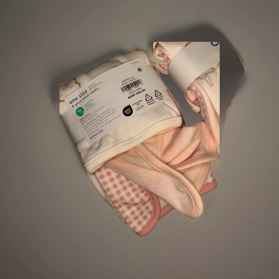 Carter's Baby Paquete de 6 Paños Perros Patas Baño 10" x 10" Marfil Azul Marrón Nuevo con Etiquetas Foto 3 de 3