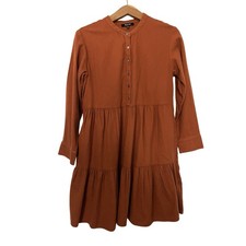 Madewell Flannel Button Placket Tiered Mini Dress Size S Warm Nutmeg Boho