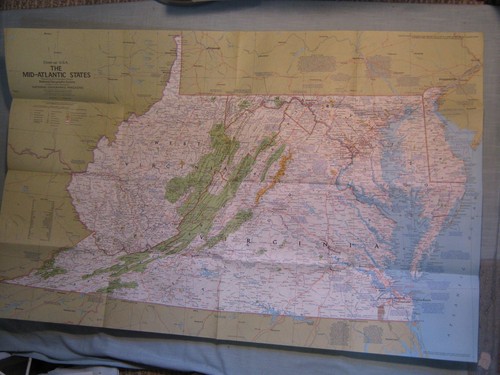 THE MID-ATLANTIC STATES MAP MD VA DE WV National Geographic October 1976