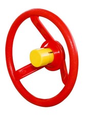 STEERING WHEEL RED SOLID PLASTIC + YELLOW HORN KIDS CLIMBING FRAMES - FREEPOST