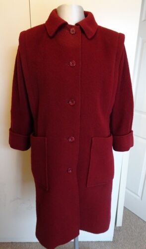 Womens Vintage Aquascutum Red Wool Buttoned Winter Coat Jacket - UK 12 - Picture 1 of 6