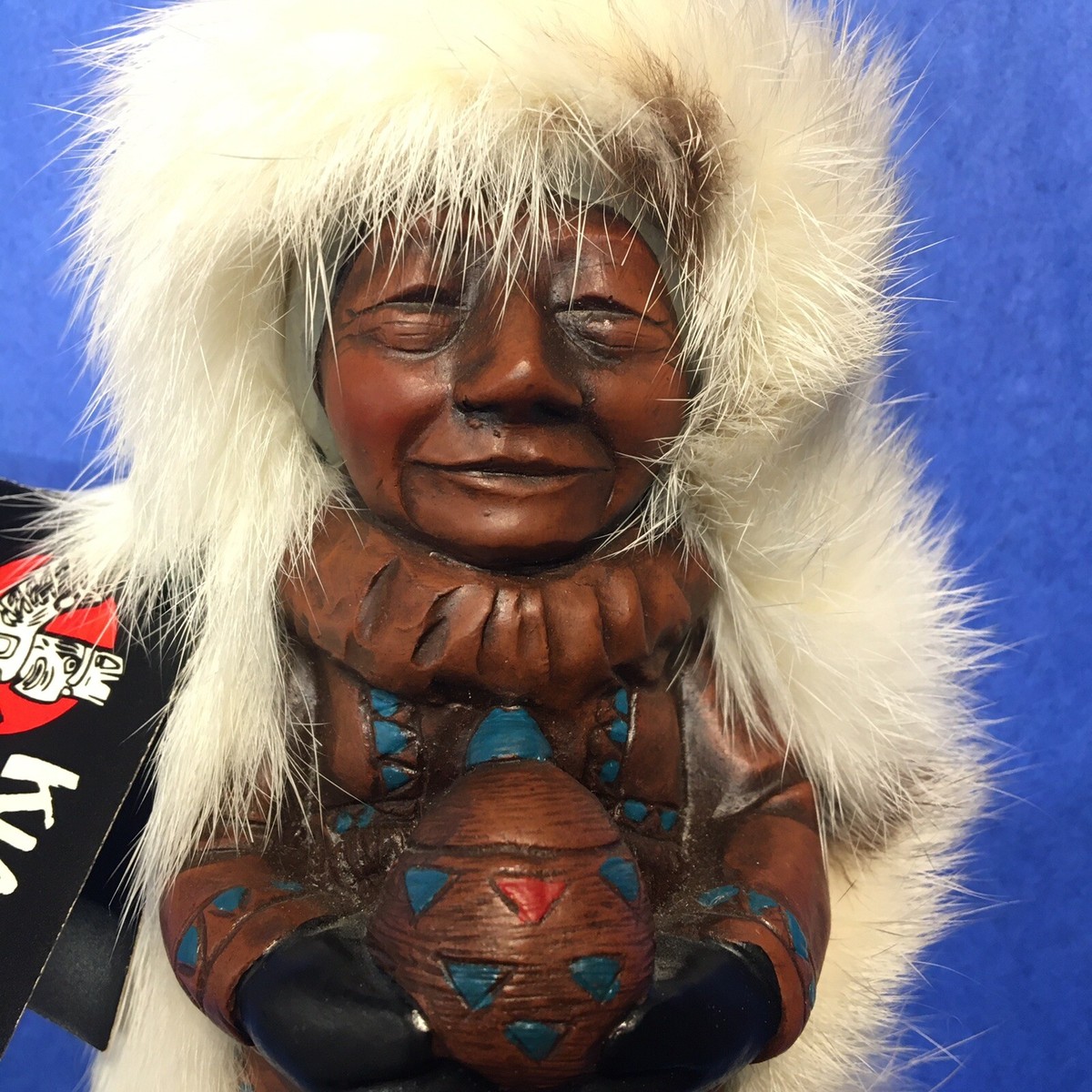 Alaskan Tribe Hand carved Wood Fur Kiana Native coastal Doll NWT