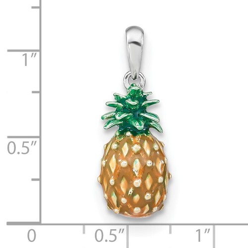 Ciondolo ananas smaltato 3D lucido rodiato argento sterling - Foto 3 di 4