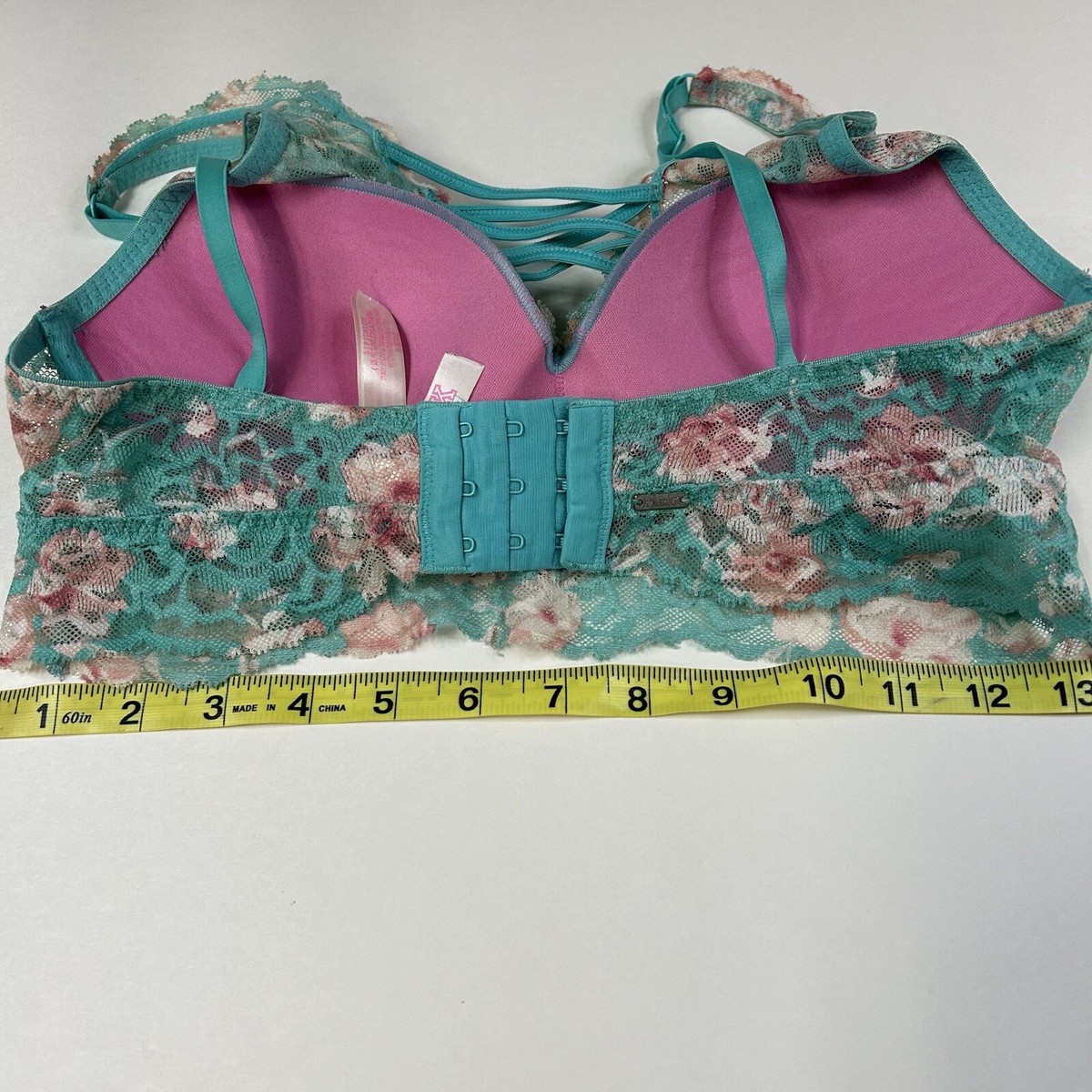 PINK Victorias Secret Small Pushup Bra Bralette Floral Lace Blue