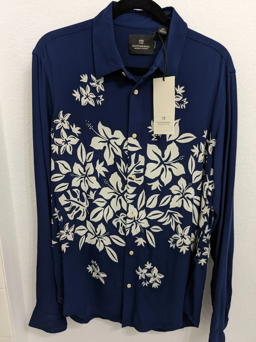 Scotch Soda Men s Designer Dress Shirt Blue Color Patterned MSRP 125 NWT L