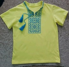 Embroidered T-Shirt Boys Kids Yellow/Blue Vyshyvanka Short Sleeve Size 7-8 y.o.