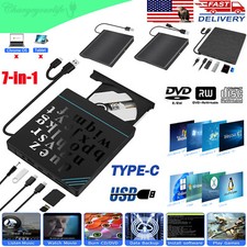 External CD/DVD ROM Drive Disc USB 3.0 Type-C Burner Reader Player PC Windows 11