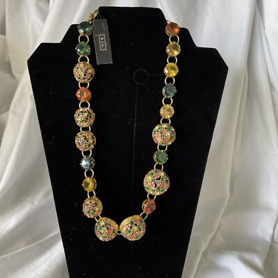 R.J. Graziano Statement Necklace Multi Crystal Rhinestone Gold Tone Huge Stones