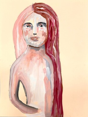 Original Portrait Painting 8.5x11 Pale Pink Woman Art on Paper