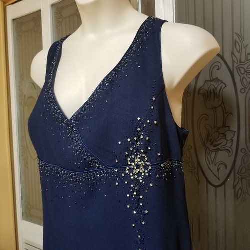 NINA MASSINI Ladies Beautiful Blue Beaded Dress - Size 24 - Picture 6 of 12
