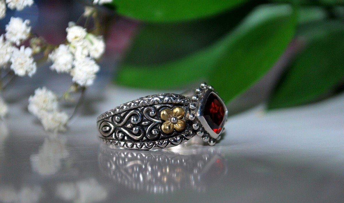 BARBARA BIXBY STERLING SILVER 18K GOLD GARNET RING (QVC Sold Out!)