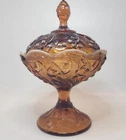 Vtg Fenton Pedestal Candy Dish Rootbeer Opalescent Lily of the Valley 9" READ