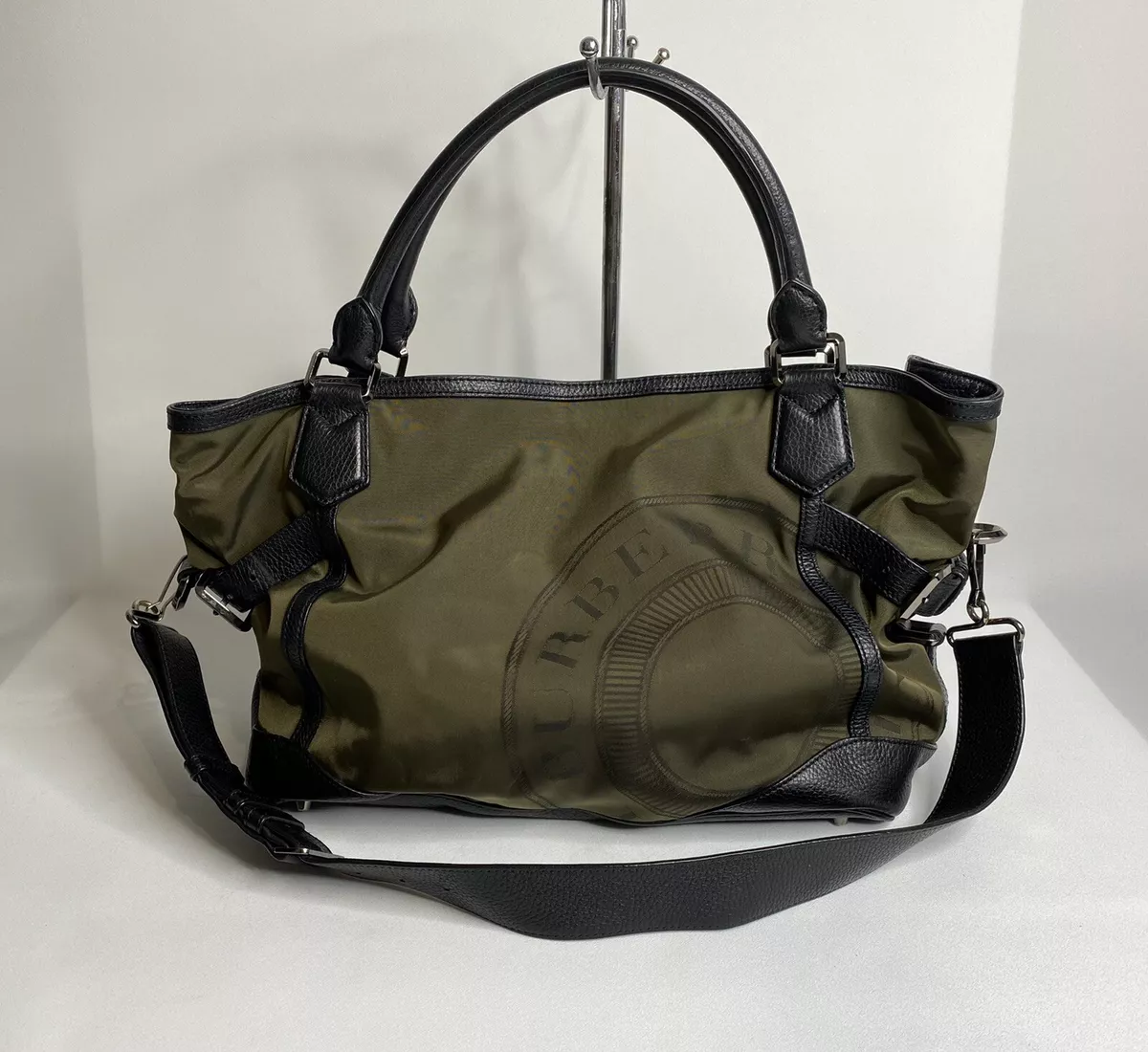 Burberry Large Bag Nylon Leather Shoulder Handbag 2 Way Green | eBay