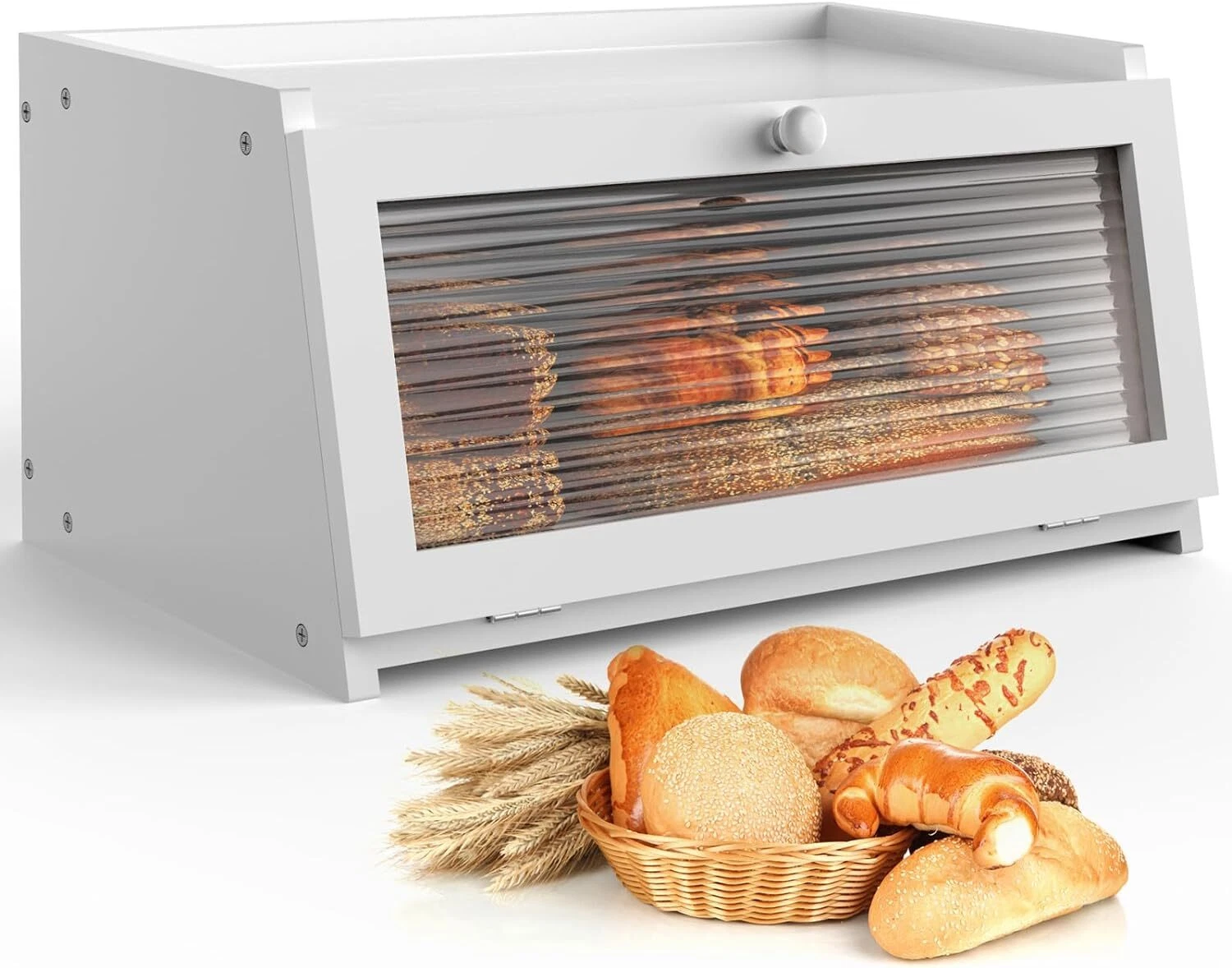 Bread Box for Kitchen Countertop Large Farmhouse Container, Storage with Holder