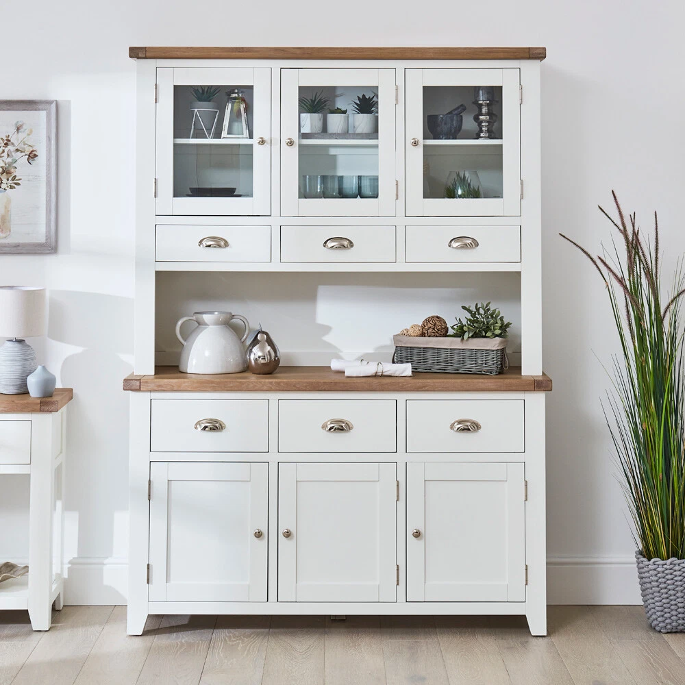 Cheshire White Painted Large Glazed Dresser Sideboard Cupboard