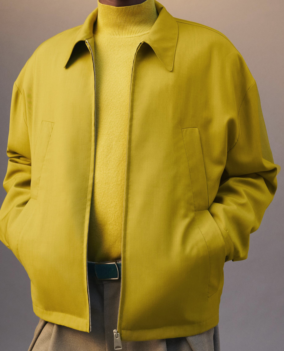 Zara Mens Limited Edition Wool Jacket Lime Green Yellow Size L XL