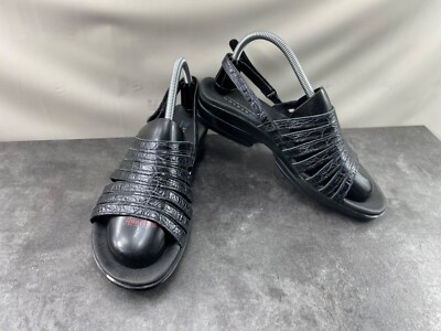 Aravon Sandals Women 9D  Shoes Black Leather Slingback Strappy Low walking