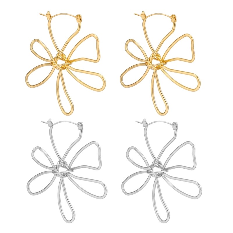 Elegant Hollow Flower Earrings for Women Smooth Fashion Studs
